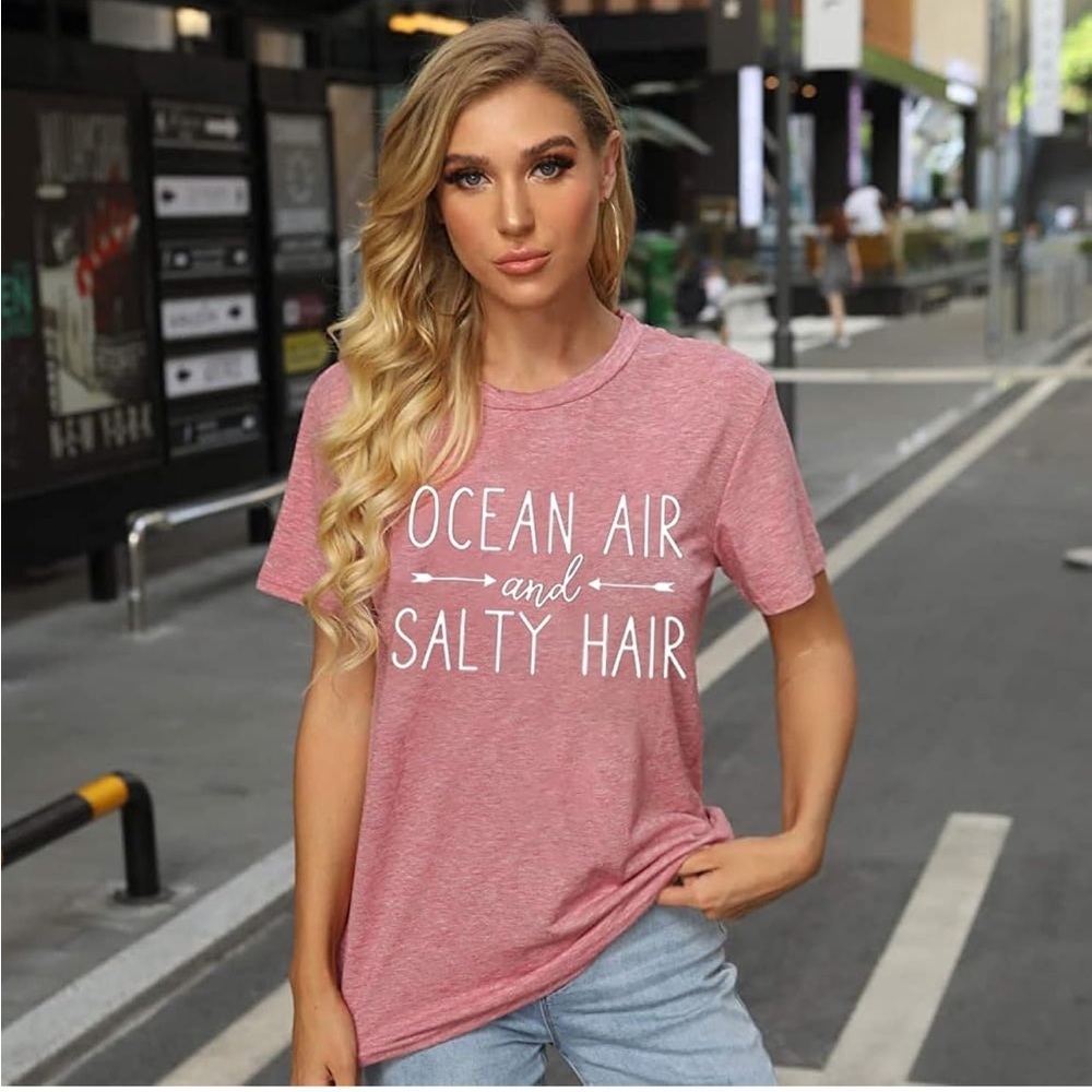 ⭐ Women’s Size Medium Graphic Tee – “Ocean Air & Salty Hair” ⭐ - Picture 2 of 8